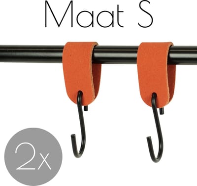 2x Leren S-haak hangers - Handles and more® | SUEDE BRICK - maat S (Leren S-haken - S haken - handdoekkaakje - kapstokhaak - ophanghaken)