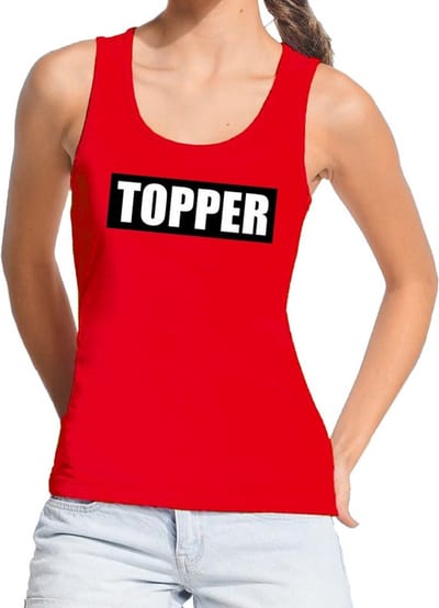 Topper tanktop / mouwloos shirt rood dames - tekst tanktop / mouwloos shirt Topper in zwarte balk - dames S