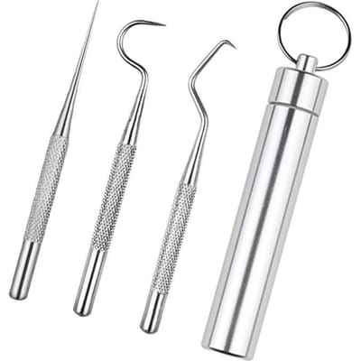 1 Set Roestvrij Staal Tandenstoker Set Tandzijde Herbruikbare Tandenstokers Handheld Tandenstoker Flosser Tanden Reiniger Mondverzorging Gereedschap white
