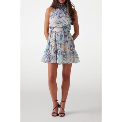 GUESS  Eco Danièle Flare Dresse Fiji Palm Print Size: L | Mini Dresses Outlet | Dames | Blauw