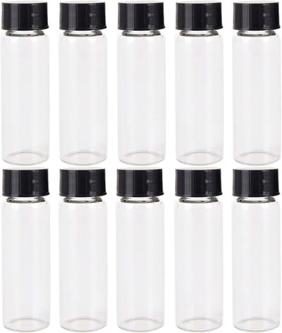 Set van 25 heldere glazen vials met zwarte schroefdop - Transparante labflessen voor cosmetica en monsters, 30ml (1oz)