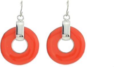Behave - Oorbellen hanger oranje rond zilverkleur - Retro stijl 4 cm
