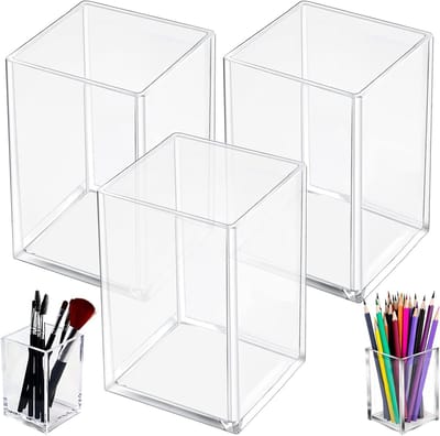 Transparante Pennenhouder voor Bureau, 3 Stuks Potloden Etuis, Organizer voor Kantoorbenodigdheden en Cosmetica, 10.5 x 6.5 x 6.5 cm