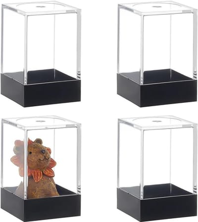 Set van 4 kleine rechthoekige plastic verzamelboxen met transparant deksel voor actiefiguren en miniatuurmodellen, 40 x 40 x 69 mm, stofbescherming en opbergruimte