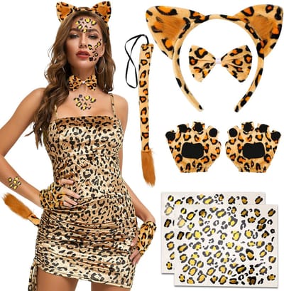 Dailygoody - Luipaardkostuum - Halloween Kostuum - 7-delig Set - Dieren Kostuum - Perfect voor Feesten - Geschikt voor Volwassenen en Meisjes