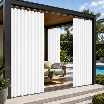 MUPOO Buitengordijn Extra Breed 254 cm - Buitengordijnen Waterdicht met Ringen - Privacy & Lichtwerend - Zonwerend Buiten Gordijn 230GSM - Outdoor Gordijn voor Terras, Veranda, Balkon en Schuifdeur - B254 cm x L213 cm - Wit - 1 Stuk