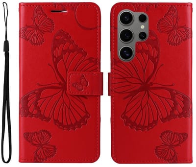Coverup Hoesje - Geschikt voor Samsung Galaxy S25 Ultra Hoesje - Coverup Vlinders Book Case - Rood