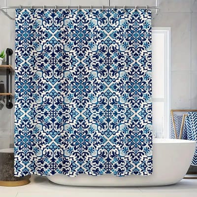 Modern Stripe Blue Shower Curtain Bath Decor For Home, Lightweight Fabric Waterproof Rod Pocket Design (Set) W150H180(CM)-1 Pcs