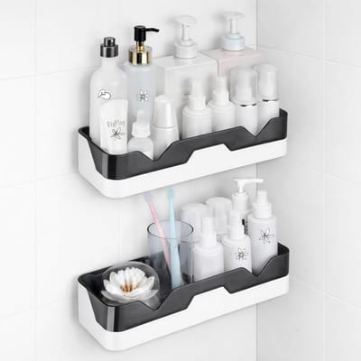 Doucheplank Set - Opbergmand - Badkamer Organiseren - Zonder Boren - 2 Stuks - Zwart