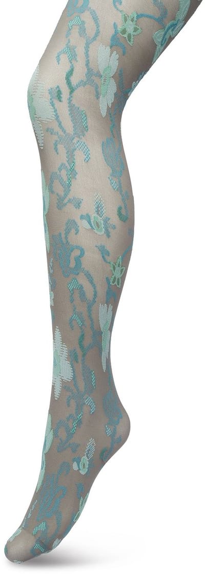 Bonnie Doon Bloemen Panty 60 Denier Grijs Dames maat S/M - Bloemenprint - Gebloemd - Print - Gladde Naden - Maximaal Draagcomfort - Floral Ornament Tights - Chique Panty - Feestelijk - Grijs/Blauw - Grey - BP221905.235