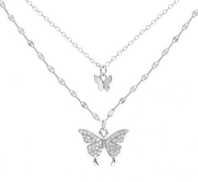 ketting- zilver- vlinder- 40 cm- Strass-Charme Bijoux