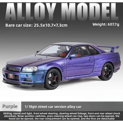 Grote Maat 1:18 Gt-R R34 Skyline Supercar Legering Metaal Diecast Model Auto Collectie Trendy Speelgoed Ornament Vakantiecadeau Vriend