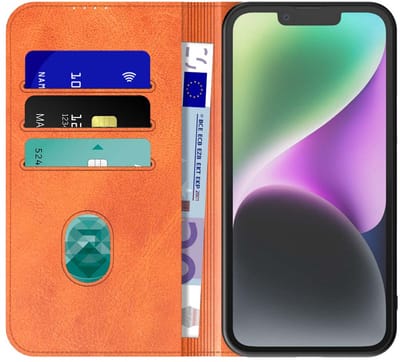 Geschikt voor iPhone 14 Telefoonhoesje Bruin Kunstleer Met Magnetische Sluiting - Portemonnee BookCase Met Pasjeshouder - ProtX