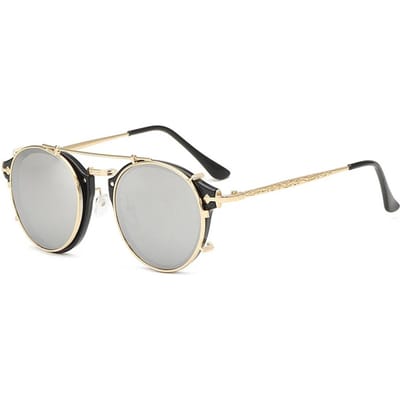 Clip On Zonnebrillen Mannen Steampunk Vrouwen Mode Brillen Vintage Retro Mode Zonnebrillen Oculos UV400 white