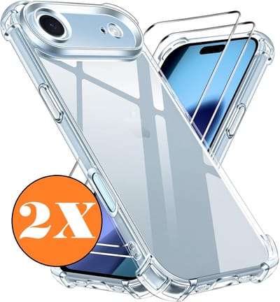 Hoesje Geschikt voor iPhone Air transparant Anti Shock - silicone hoesje met 2 Pack Screenprotector tempered glass