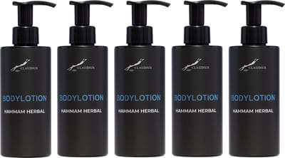 Bodylotion Hammam Herbal 300 ml - met pomp - zwarte fles - set van 5 stuks - Voordeelverpakking