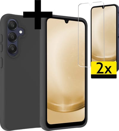 Hoesje - Met 2x Screenprotector - Geschikt voor Samsung Galaxy A25 - Sterk & Shockproof - Back Cover - Siliconen Case - Telefoon Hoes - Telefoonhoesjes - Zwart