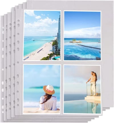 SnelShoppen - Photo Covers 100 Stuks A4 Kaart Documentenhoezen, 11 x 15.2 cm, Plastic, 4 Compartimenten, Transparante Postkaarthoezen voor Foto's en D