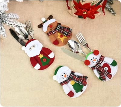 Kerstdecoratie voor bestek - 4 STUKS - Kerstmuts voor bestek - Kerstdecoratie voor aan de tafel - Kerst bestek - kerstmuts - Voor de kersttafel - eier warmer - Kerstmuts decoratie - Kerstman hoedjes als decoratie - Kerstfeest - Kerstsok - Bestekset