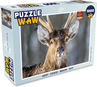 Puzzel Hert - Gewei - Bruin - Wit - Legpuzzel - Puzzel 1000 stukjes volwassenen