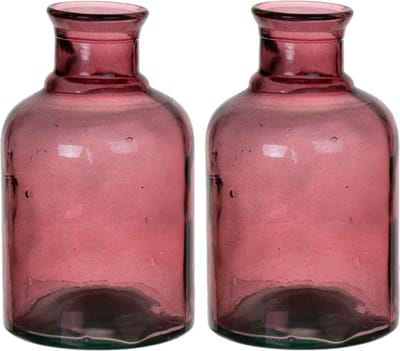 Bellatio Design Bloemenvaas - 2x - paars transparant glas - D12 x H20 cm - vaas