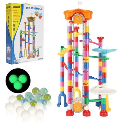 VEVOR 230-delige knikkerbaanset met gemotoriseerde lift, met 15 plastic knikkers, knikkerdoolhof-bouwstenenpuzzelspel, educatief leerzaam racebaan-STEM-speelgoed, voor kinderen vanaf 3 jaar
