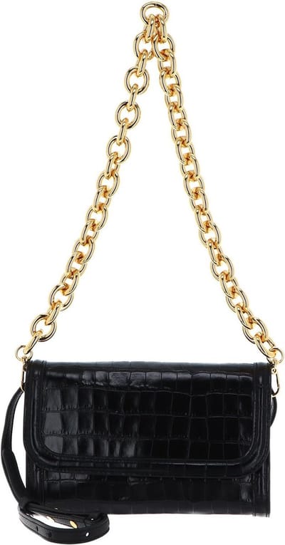 COCCINELLE Leren Schoudertas Wyrna Croco Shiny Soft Crossbody Bag Noir Zwart