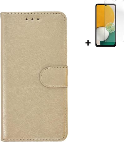 Hoesje Geschikt voor Samsung Galaxy A13 5G - Bookcase - Screenprotector A13 5G - A13 5G Hoes Wallet Book Case Goud + Screenprotector