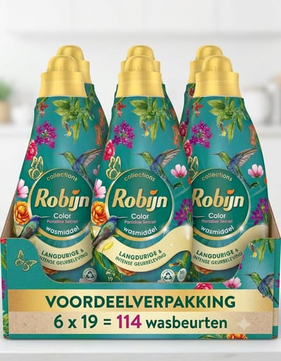6 x Robijn - Klein & Krachtig Collections Color Paradise Secret - Vloeibaar Wasmiddel - 19 Wasbeurten - Wasmiddel - Kleurwas - Wasverzachter - Biologisch Afbreekbaar - Duurzaam