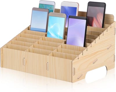 Mobiele Telefoon Opbergdoos met 30 Compartimenten, Verstelbare Telefoonhouder en Bureau Organizer voor Thuis, Kantoor en School