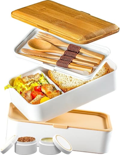 Famanu – Snack- of lunchbox - lekvrij - met meerdere compartimenten voor maaltijdvoorbereiding - duurzaam - compact en ideaal voor school of werk