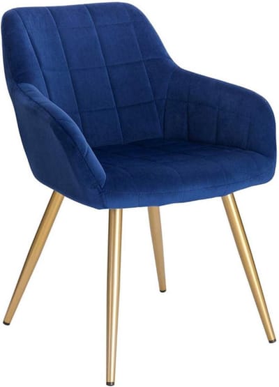 Happyment Luxe Eetkamerstoelen - Velvet Blauw/goud - Fauteuils met armleuning - Woonkamerstoelen - Keukenstoelen - Kuipstoel - Set van 1