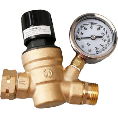 Régulateur de pression d'eau 34 po, filetage NH, en laiton, avec manomètre, pour camping-car