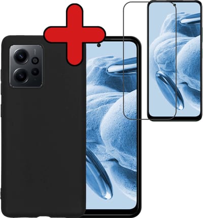 Hoesje - Met Screenprotector - Geschikt voor Xiaomi Redmi Note 12 4G - Sterk & Shockproof - Telefoon Hoes - Back Cover - Siliconen Case - Telefoonhoes - Zwart