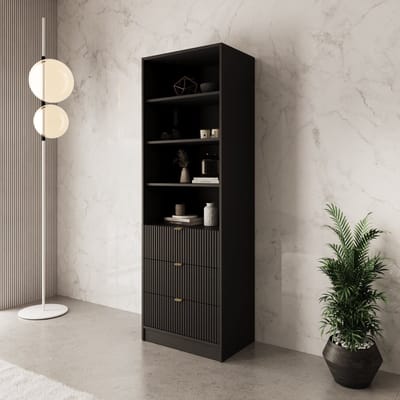 Meubella - Tavares - Boekenkast - Zwart - 60x40x180 cm