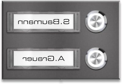Deurbel Opbouw - Drukknop Bel - Naamplaatje Wisselen - Roestvrij Staal V2A - 2-Fach - Eisenglimmer DB 703