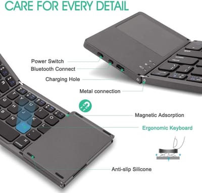 KZQ Opvouwbaar Bluetooth QWERTY Toetsenbord - Met Touchpad - Ultradun En Zakformaat - Compatibel Met Android Windows Pc En Tablets - Ingebouwde Oplaadbare Batterij - Draagbaar