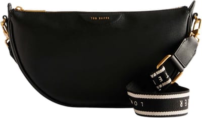 Ted Baker Leren Schoudertas Essina Webbing Leather Half Moon Crossbody Bag Black Zwart