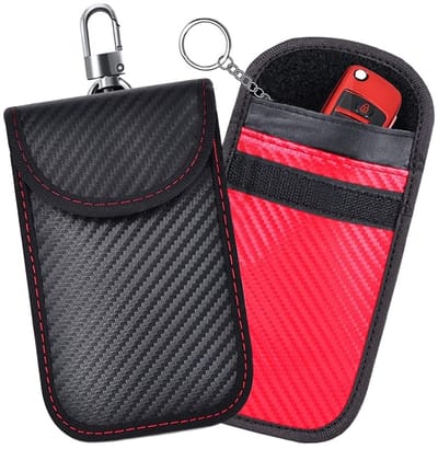 Dailygoods- Faraday Pouch - 2 Stuks - RFID Bescherming - Sleutelkastje - Carbon Fiber - Zwart/Rood - 19.5 x 9 cm - Sleuteltas