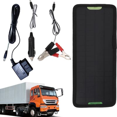 Druppellader Zonne-energie - Onderhoudslader Batterij - Voertuig Batterij Onderhoud - 5W Zonnepaneel - 12V 24V - Zwart