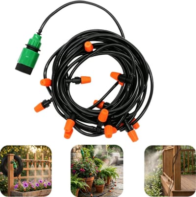 Druppelirrigatieset - Plantenwatersysteem - Vernevelings- en bevochtigingsunit - Tuinsproeierslang - Verstelbare sproeiers - Zelfmontage - Voor tuinen, gazons, terrassen, patio', kassen - 10 druppelsproeiers - 10 m slang