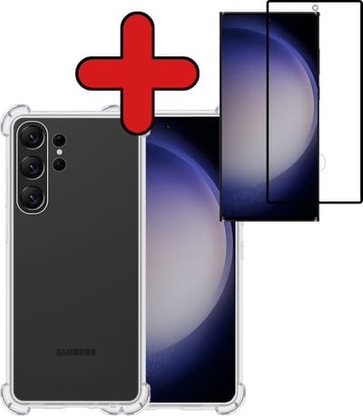 Hoesje - Met Screenprotector - Geschikt voor Samsung Galaxy S23 Ultra - Sterk & Shockproof - Back Cover - Siliconen Case - Telefoon Hoes - Shock Proof - Telefoonhoes - Transparant