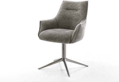 Eetkamerstoel Alja-Flex met armleuning kruispoot grafiet bouclé zacht mud 360° draaibaar rocker-functie pocketveer kern
