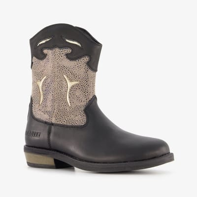 Braqeez leren meisjes cowboy western boots zwart - Maat 28 - Uitneembare zool