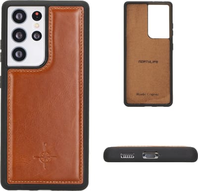 NorthLife - Geschikt voor Samsung Galaxy S21 Ultra - Backcover hoesje Echt leer - Cognac