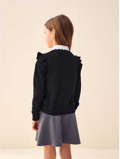 Next - Meisjes - Katoenrijk jersey schoolvest met ruches op de schouders - Zwart