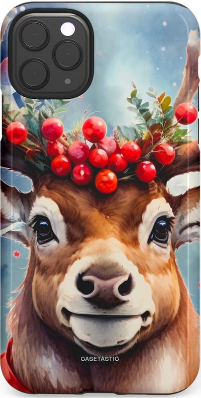 Casetastic hoesje geschikt voor Apple iPhone 11 Pro Max - Dubbellaagse bescherming - Rudolph het Kerst Rendier - Fashion Case - Zilver Taupe Donkergrijs Perzik