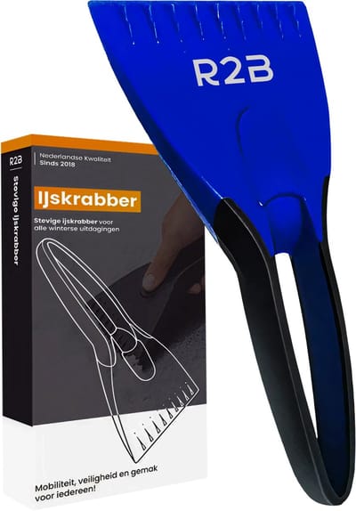 R2B IJskrabber Auto met IJsbreker - Stevig & Extra breed - Gehard kunststof - Ruitenkrabber Auto - Glaskrabber - Glasschraper - Autoaccessoires - Blauw