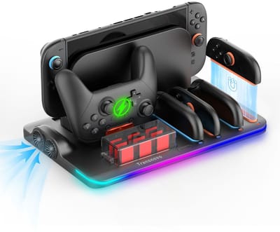 Transnovo All-in-one oplaadstation geschikt voor Nintendo Switch 2 | RGB LED verlichtingen en smart AI chip ingebouwd | Switch-controllers Joy con docking station | 9 games slots & Pro controller dock | Incl. USB C kabel charger | Console accessoires