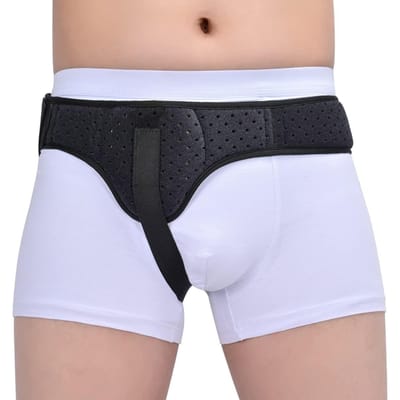 Ceinture Herniaire Truss Pour Hommes Femmes Support Côté Gauche Droit Soulagement Douleur Inguinale Avec Coussinets de Compression Amovibles Pré Post-Chirurgical M noir